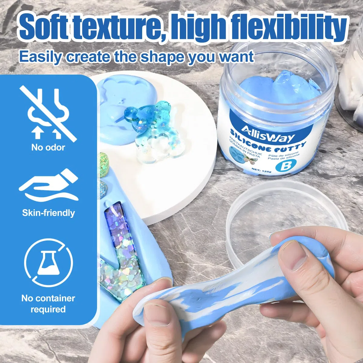 Gomma Siliconica per Stampi in Pasta, Silicone per Stampi da Colata, Silicone Putty, Elevata Precisione dei Dettagli, Adatto per Progetti DIY, Creazione di Gioielli, Modellismo, 250 g (A+B)